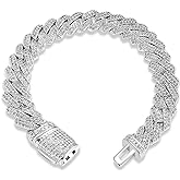 MOFEIJEWEL 10mm Miami Cuban Link Bracelet Full Iced Out Bling 5A CZ Diamonds Hip Hop Jewelry Gifts for Men Women Silver 7~8.5inch
