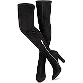 WSKEISP Women's Thigh High Boots Stretch Suede Over The Knee High Boot 4.13IN Chunky Heel Fall Winter Boots