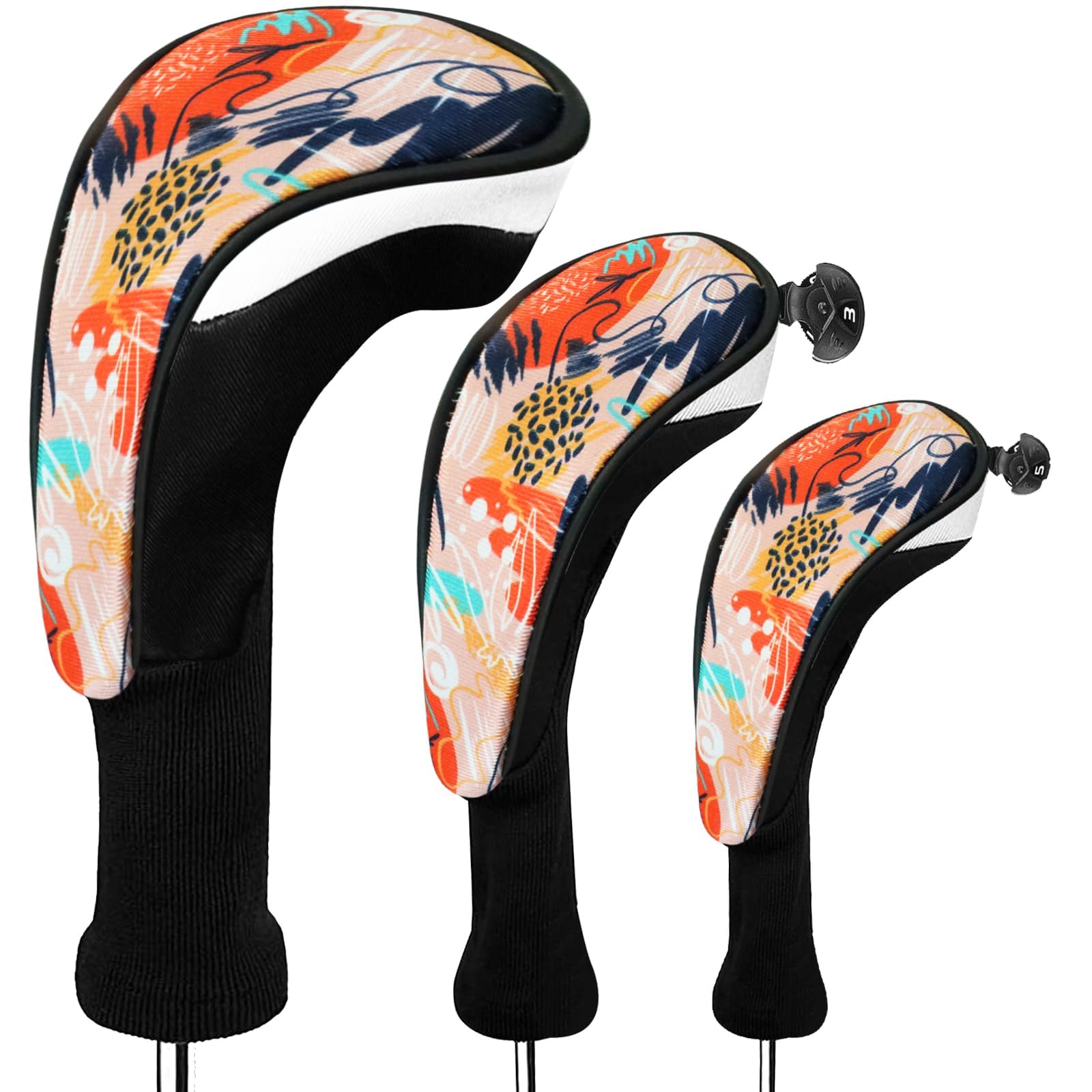 FINGER TEN Golf Club Head Covers for Woods Long Cover Driver Hybrid Fairway, Headcovers with Interchangeable No. Tag Novelty Durable Fit Woods Clubs (Orange-3 pack (1 Driver& 1 Fairway&1 Hybrid))