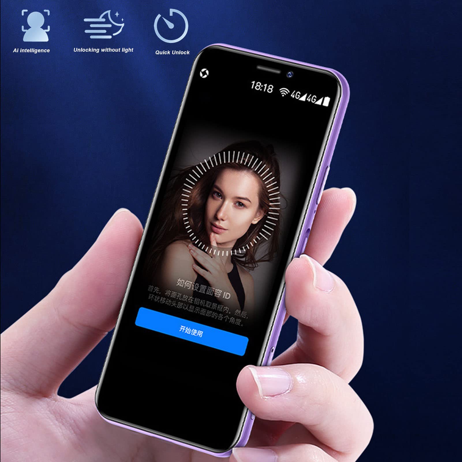 Mini Smartphone, 3.5 Inch 4G Unlock Cell Phone 3GB 32GB Dual SIM Dual Standby, Face Fingerprint Unlock, Kids Phone Pocket Cell Phone for Android (Purple)