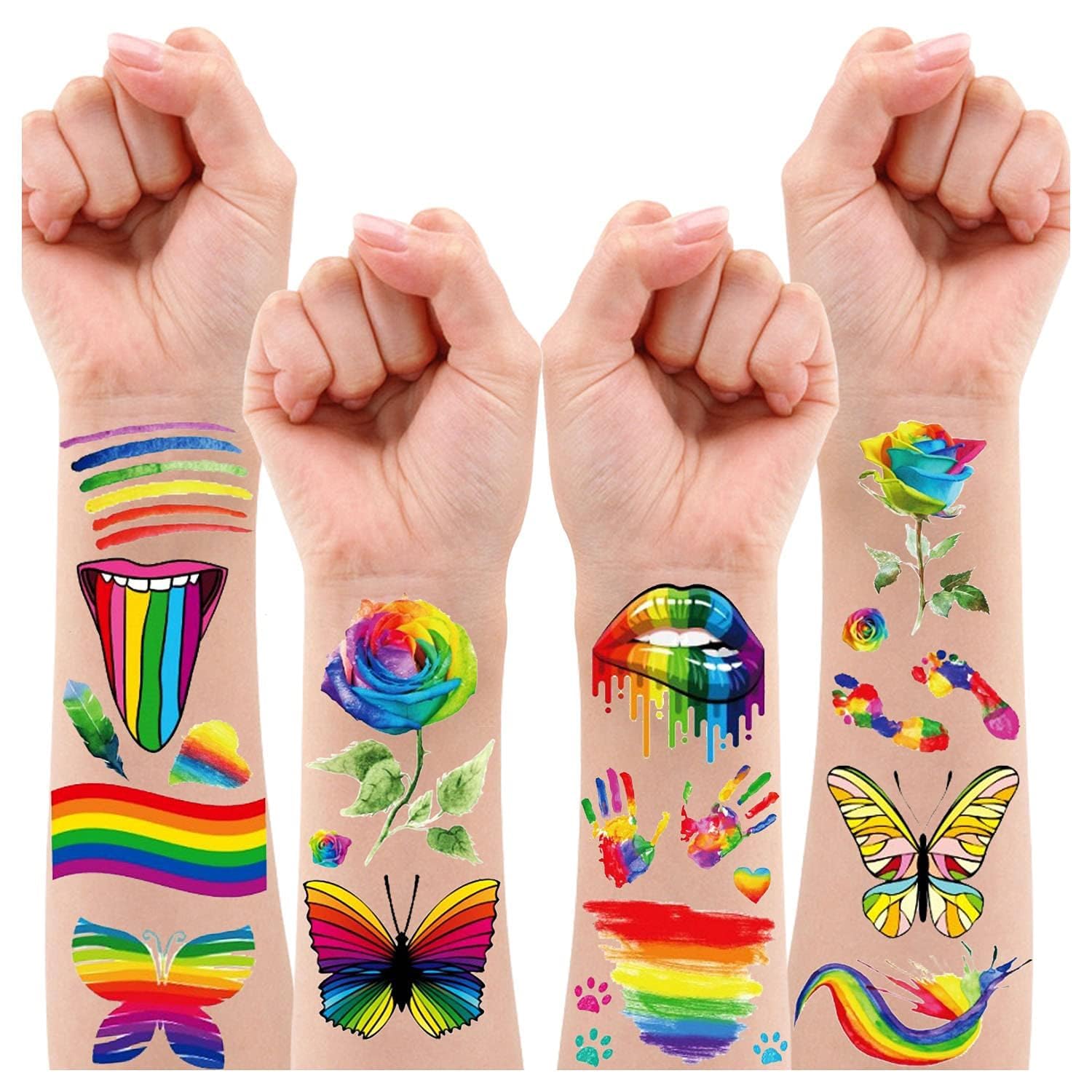 Leesgel Rainbow Temporary Tattoos, 5 Sheets, Rainbow Cartoon, Water Resistant, Kids