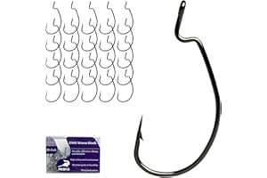 Pristis 25 Pack Fishing Hooks, High Carbon Steel Fish Hook for Saltwater Freshwater, 60 Degree Fish Hook, EWG Worm Hook, Circle Hook, Octopus Hook, Round Bend Worm Hook for Bass Trout Walleye Catfish