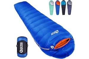 QEZER Down Sleeping Bag for Adults 0°F 10°F 15°F 20°F Backpacking Sleeping Bag for Cold Weather with Compression Sack