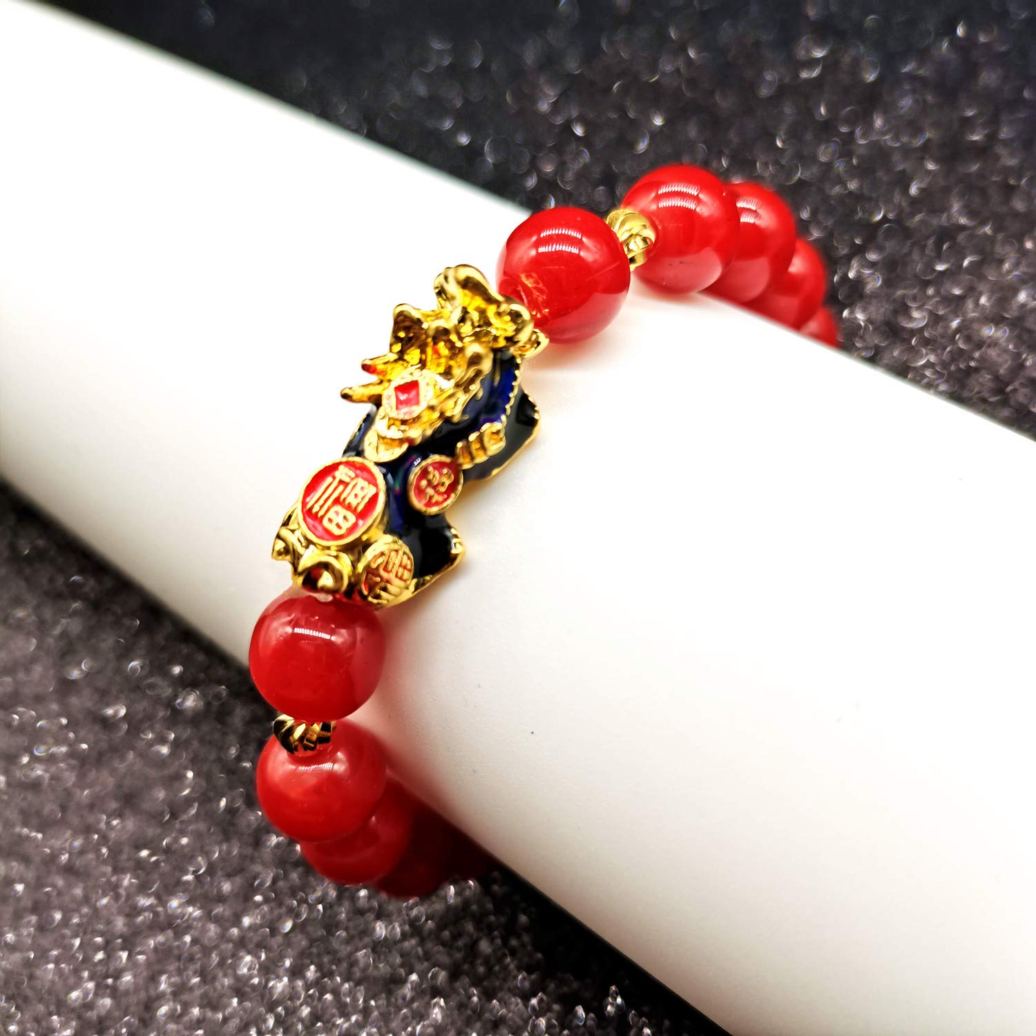 Homelavie Feng Shui Pixiu Bracelet 10mm Amulet Dragon Natural Stone Beads Bracelet Attract Wealth Money and Good Luck