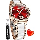 OLEVS Automatic Watch for Women Luxury Diamond Rose Gold Ladies Self Winding Mechanical Ceramic Wrist Watch Love Heart Date