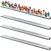 4-Pack Minifigure Display Case, Holds Up to 96 Figures, Mini Action Figure Display Shelf with Brick Building Baseplate, Metal Floating Magnetic Figure Display Cabinet Wall Mount for Lego Minifigure
