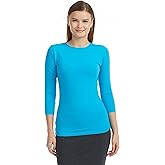 ESTEEZ Women’s Snug‑Fit 3/4 Sleeve High‑Neck Layering Tee – Soft Cotton‑Spandex