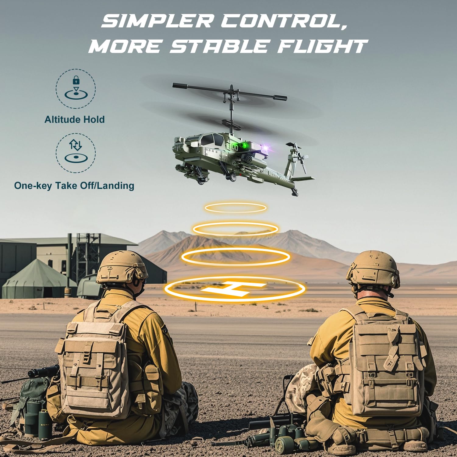 VATOS Ferngesteuerte Helikopter für Kinder, 2.4GHz Hubschrauber Ferngesteuert mit 2 Akkus & EIN-Knopf-Start, Military RC Helikopter Spielzeug Geschenke für Jungs oder Anfänger ab 8 Jahre 2