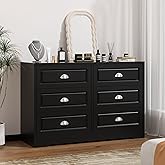 Shintenchi Dresser for Bedroom with 6 Drawers,Double Dresser & Chest of Drawers Wooden Organizer with Metal Handle, Storage TV Stand for Living Room,Black