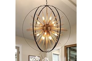 TACDANDM 31.5" Black Gold 16-Light Globe Sputnik Chandelier Modern Industrial Adjustable Hanging Ceiling Firework Pendant Light Fixture for Entryway Foyer Stairway Bedroom Dining Living Room Hallway