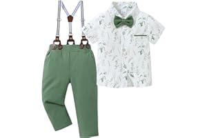 SANMIO Toddler Baby Boy Clothes Suit Gentleman Wedding Outfits, Formal Dress Shirt with Bowtie + Suspender Pants 1-5 Years