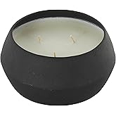 Deco 79 Metal Candle Creamy Vanilla Swirl Scented Textured 30oz 3 Wick Aromatherapy Candle with White Wax, 6" x 6" x 3", Black
