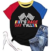 Racing Shirt Women Vintage Checkered Flag Racing Shirts Start Your Engines Tshirt Raceday Casual Short Sleeve Tops
