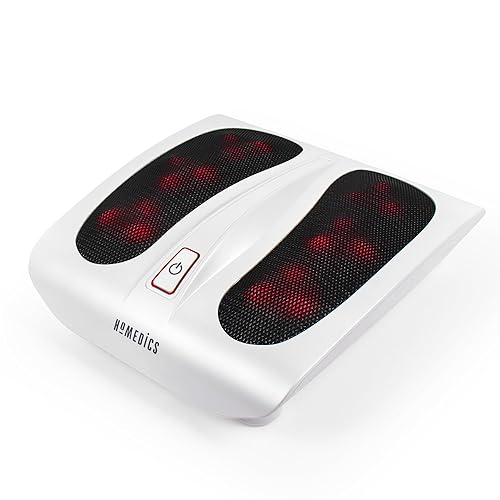 Homedics Shiatsu Foot Massager With Heat - Deep Kneading, Deluxe Heated Foot Massager, 6 Rotating Massaging Nodes And 18 Massage Heads, Portable, Mains Powered With Easy Toe Touch Control - White