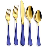 Moxinox 20-Piece Blue & Gold Silverware Set, 18/0 Stainless Steel Colorful Handle Flatware Set,Service for 4,Modern Cutlery Set Includes Dinner Knives Forks Spoons,Mirror Polished,Dishwasher Safe