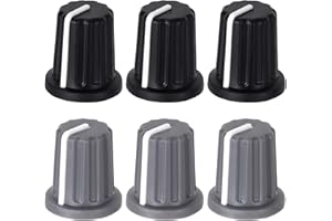 CustomyLife 6pcs 6mm D Type Potentiometer Knob, Plastic Guitar Volume Tone Rotary Knob, Bass Control Knob Replacement for Encoder Electric Guitar Speaker Mixer Board 3 Black & 3 Grey