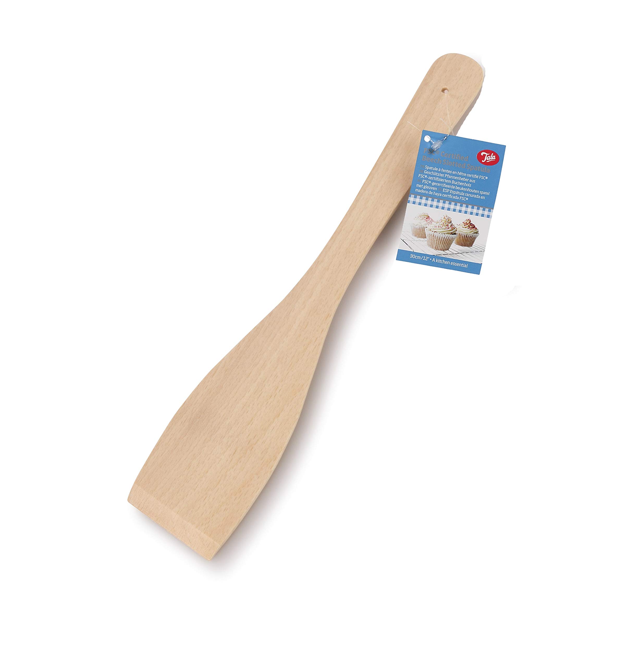 Tala Beechwood Slotted Spatula, 30cm, Sustainable Wooden Cooking Utensil, Heat-Resistant, Durable & Gentle on Non-Stick Cookware, Beige