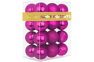 GAMEXCEL Fuchsia 1.6" Small Christmas Balls Christmas Tree Decoration Ornaments Shatterproof Hanging Balls for Birthday Halloween Holiday Wedding Decorations Set of 24pcs