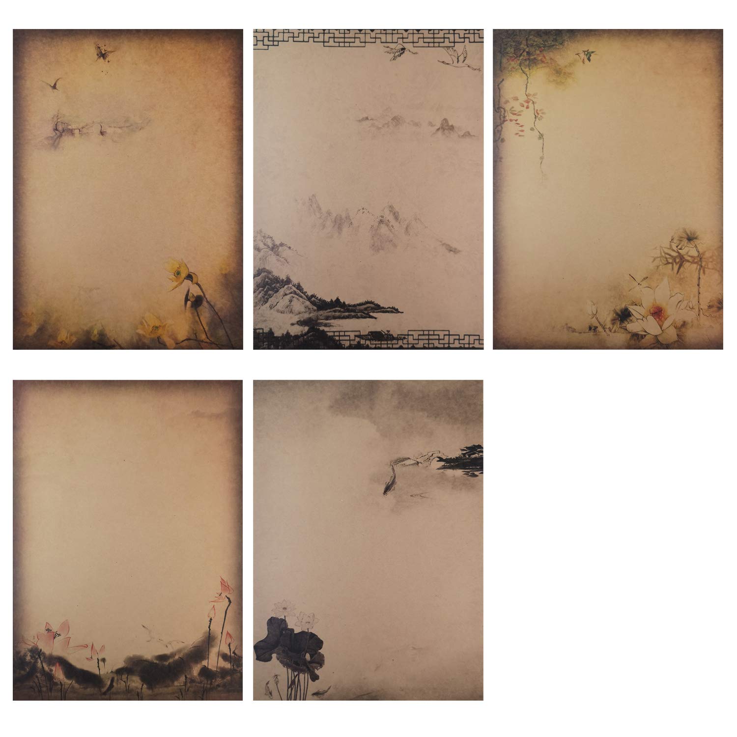 BLUGUL 40 Sheets Vintage Letter Writing Paper, Old Look Chinese Style Kraft