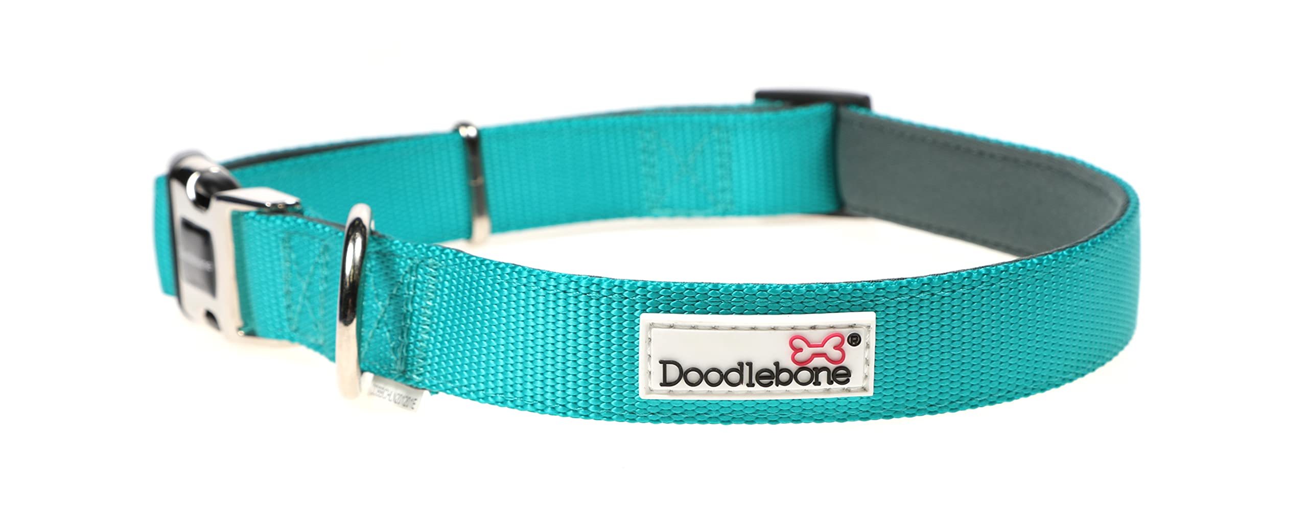 Doodlebone – Padded Dog Collar – Adjustable Breathable Comfort Collar with Reflective Stitching, Strong D Ring & Durable Metal Buckle for Daily Walks – Size 6-11 50–70cm - Peacock