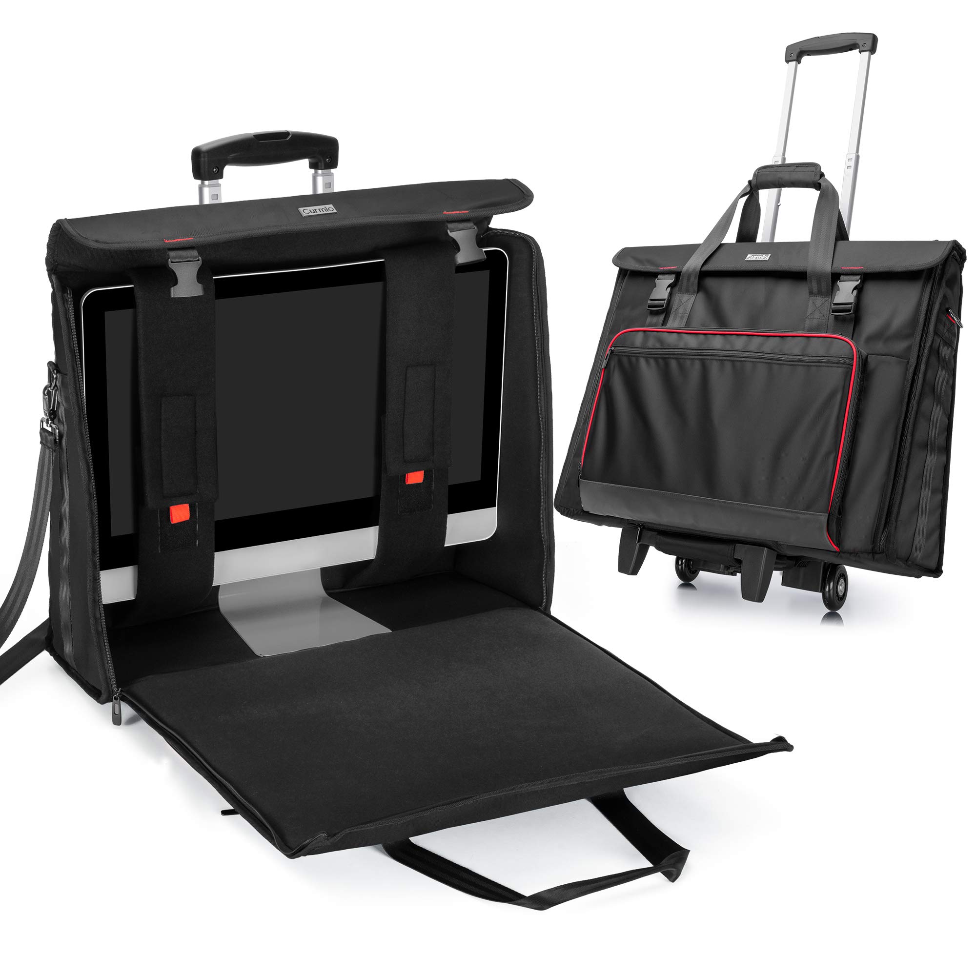 Photo 1 of CURMIO Rolling Carrying Bag with Wheels Compatible for Apple iMac 27 inch Desktop Computer, Detachable Trolley Storage Case Compatible with iMac 27” Monitors and Accessories, Black (Patent Pending)