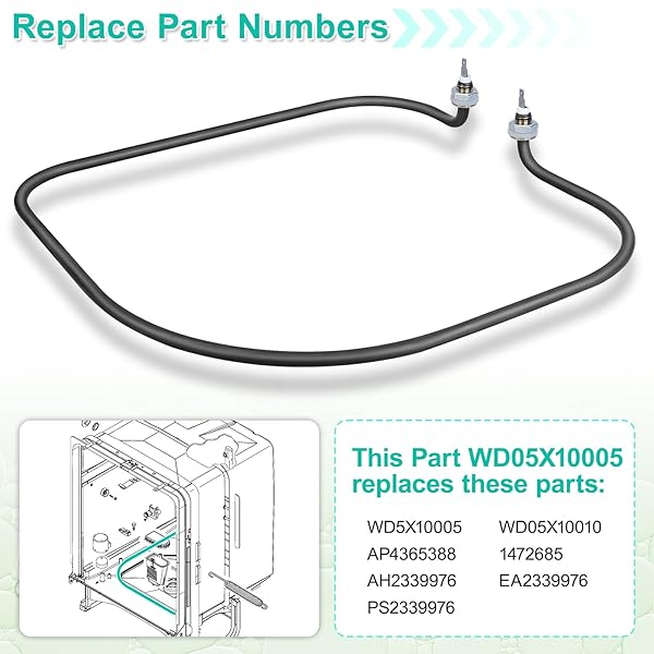 UPGRADED WD05X10005 DISHWASHER HEATING ELEMENT KIT COMPATIBLE WITH GE DISHWASHER, REPLACES WD05X10010 AP4365388 1472685 AH2339976 EA2339976 PS2339976 WD5X10005 – FIXES NO HEAT, POOR DRYING