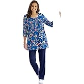 Woman Within Plus Size 7-Day Three-Quarter Sleeve Pintucked Henley Tunic