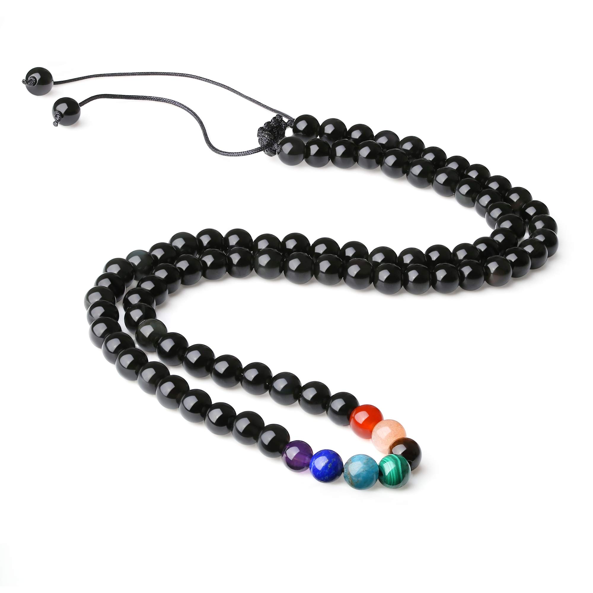 COAI 7 Chakra Black Obsidian Mala Necklace