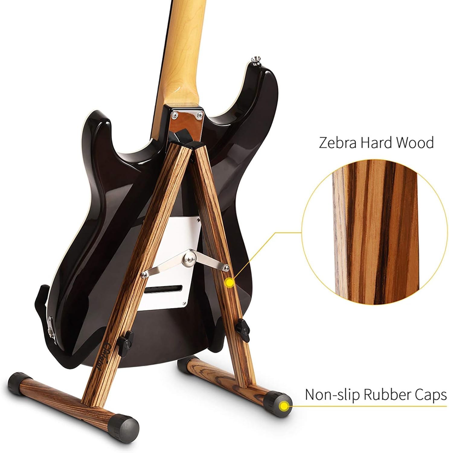 Wood Guitar Stand, Compact Acoustic Guitar Stand with Padded Foam, Classical Electric Guitar Stand, A-Frame Folding Bass Guitar Display Stand Compatible with Cello, Mandolin, Bass, Banjo, Ukulele - Image 3