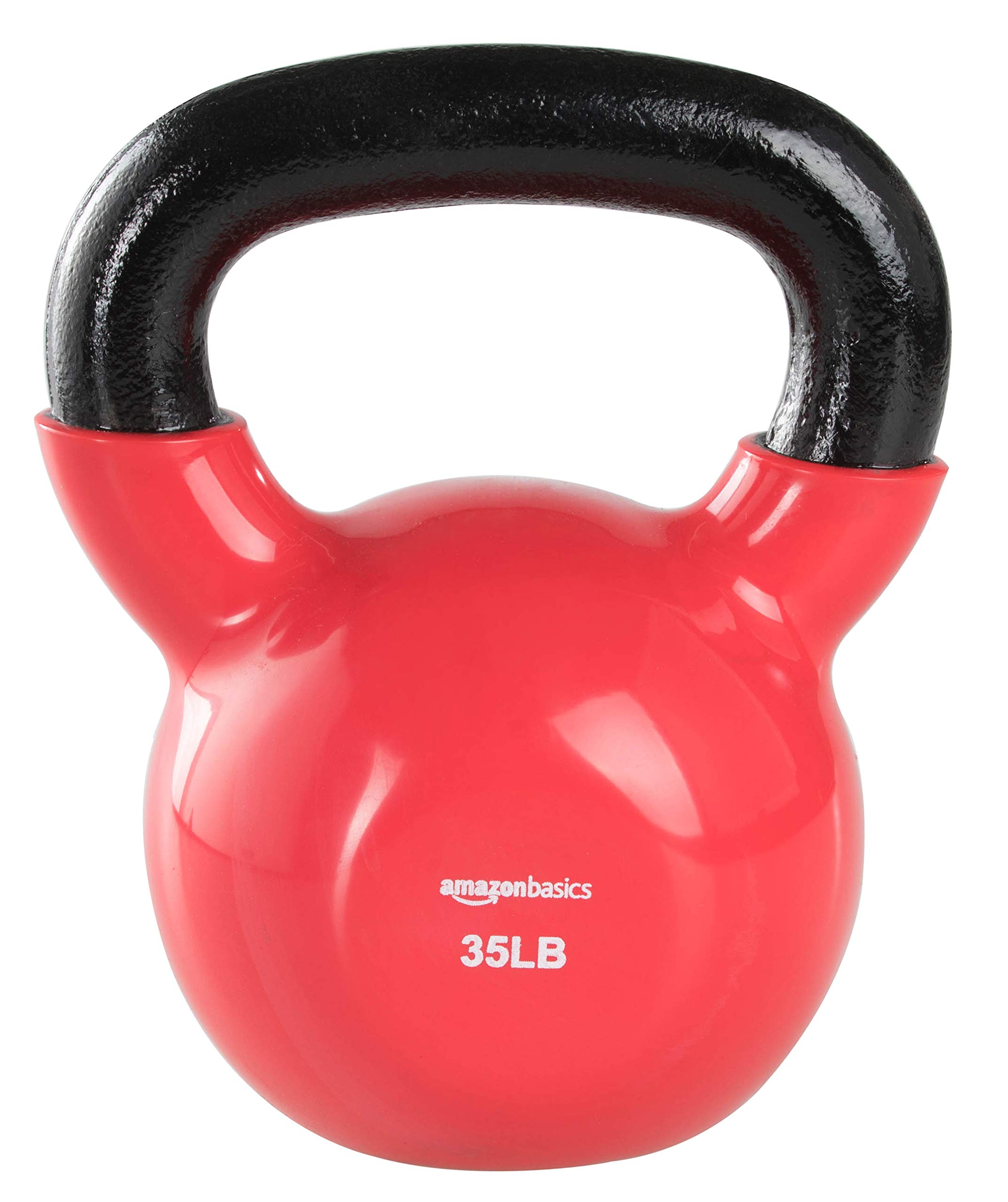 Amazon Basics Vinyl Kettlebell for Strength Training and Workout, 35 Pounds, Textured Handle, Red