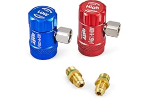 Orion Motor Tech R1234yf Quick Coupler, Quick Connect R1234yf Adapters & AC Hose Fitting Connectors, HP LP R1234yf Couplers for Air Conditioning Evacuation and Recharging, 1/4" Flares, Set of 2