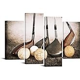 KREATIVE ARTS 4 Panel Vintage Sports Canvas Wall Art Rustic Golf Balls Picture Art Prints Still Life Poster Artwork Painting for Gym Man Cave Decor Ready to Hang 48x33 Inches