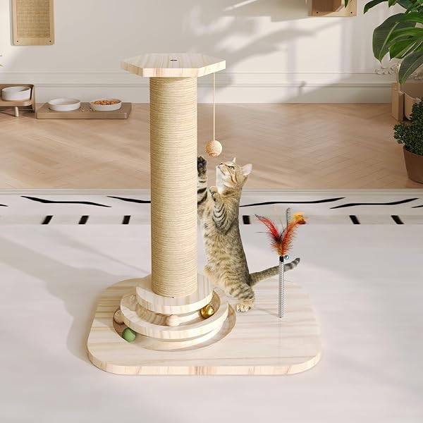 CAT SCRATCHING POST, SCRATCHING POST WITH VERTICAL SCRATCHER AND TRACKING INTERACTIVE TOY FOR KITTENS
