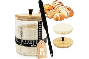 RAKOVAR 50oz Sourdough Starter Jar, Wide Mouth Sourdough Jar, Large Capacity Sourdough Bread Starter Kit with Lid, Band, Date Tracker, Temp, Sourdough Starter Kit for Sour Dough (1 Pack)