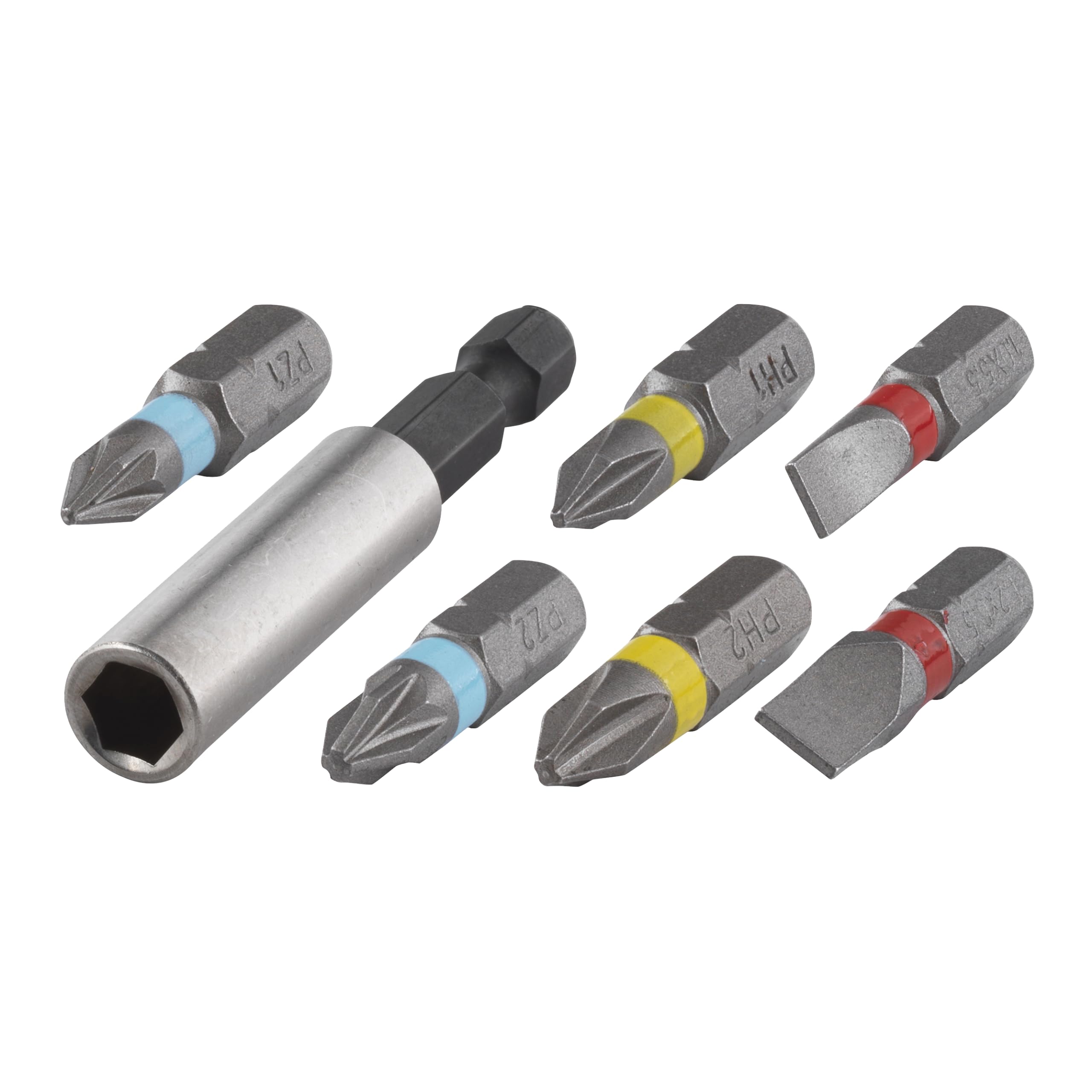 wolfcraft Bit Set Flat/Crosshead (PH/PZ), 7 Pcs. I 2446000 I 6 Solid bits in Various Sizes, incl. bit Holder