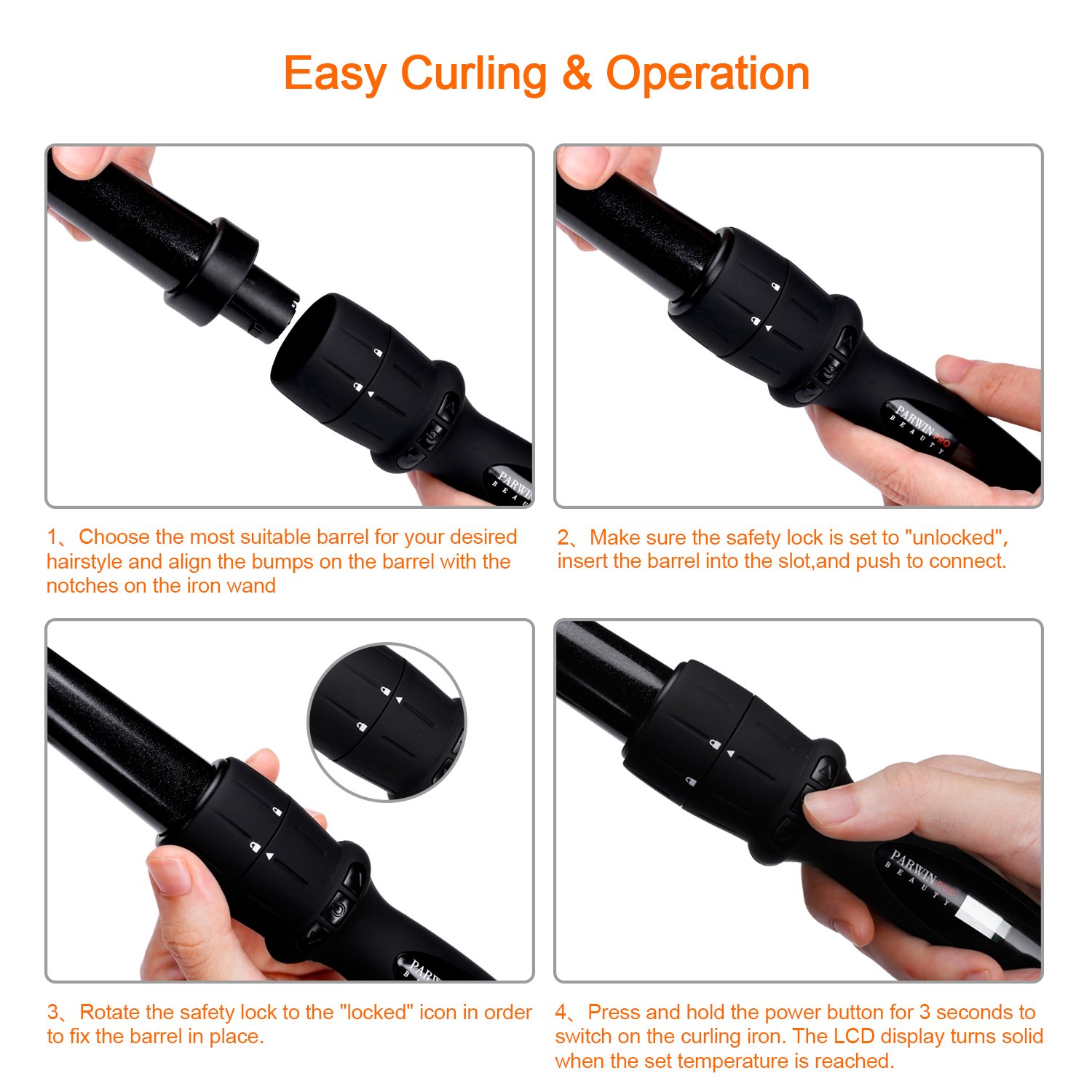 Hair Wand 1 Inch Curling Irons with Temperature Control Tourmaline Ceramic PTC Heating Curling Wand for All Hair Type, Dual Voltage, Included Heat Protective Glove Black by PARWIN PRO: Beauty