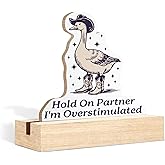 TopXmai Funny Desk Decor, Funny Western Cowboy Goose Hold on Partner I'm Overstimulated Shaped Wood Sign Plaque with Wooden Stand for Home Office Desk Decor, Goose Gifts,Y028