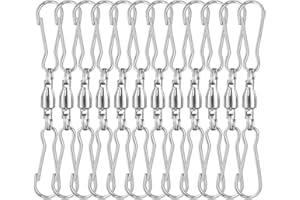 KUUQA 12 Pack Spinning Dual Clip Swivel Hooks for Wind Spinners, Hanging Windsock, Bird Feeders, Wind Chimes Crystal Twisters Party Supply