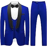 Mens 3 Piece Velvet Slim Fit Suit Tuxedo Suits Shawl Collar One Button Wedding Dinner Prom Jacket Vest Pants Suit Set