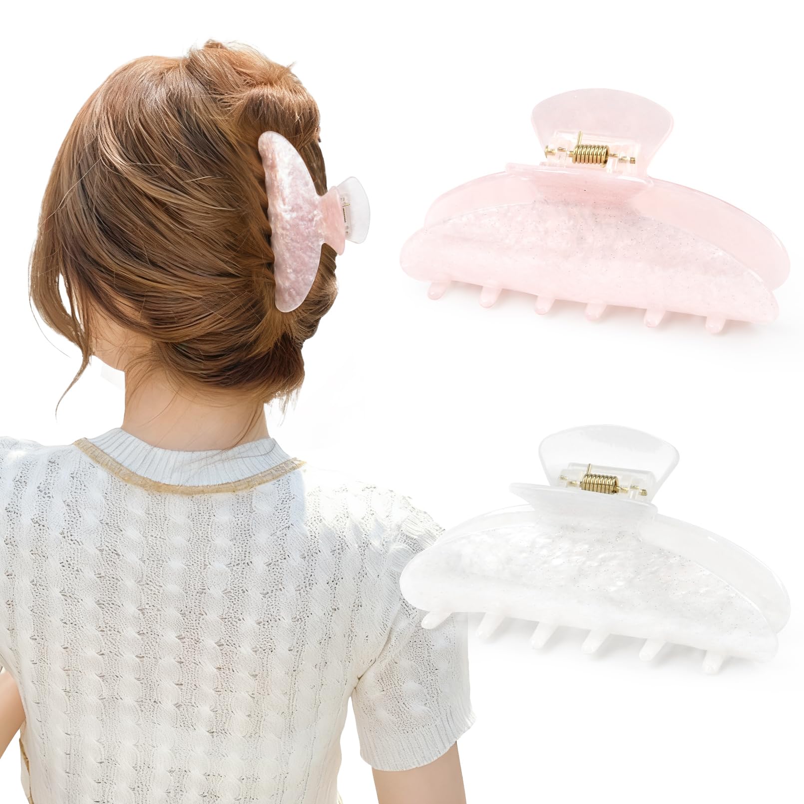 Photo 1 of 2 Pack Hair Claw Clips Women Large Tortoise Hair Clip French Design Barrettes Celluloid Leopard Print Accessories Jaw Clips for Thick Hair