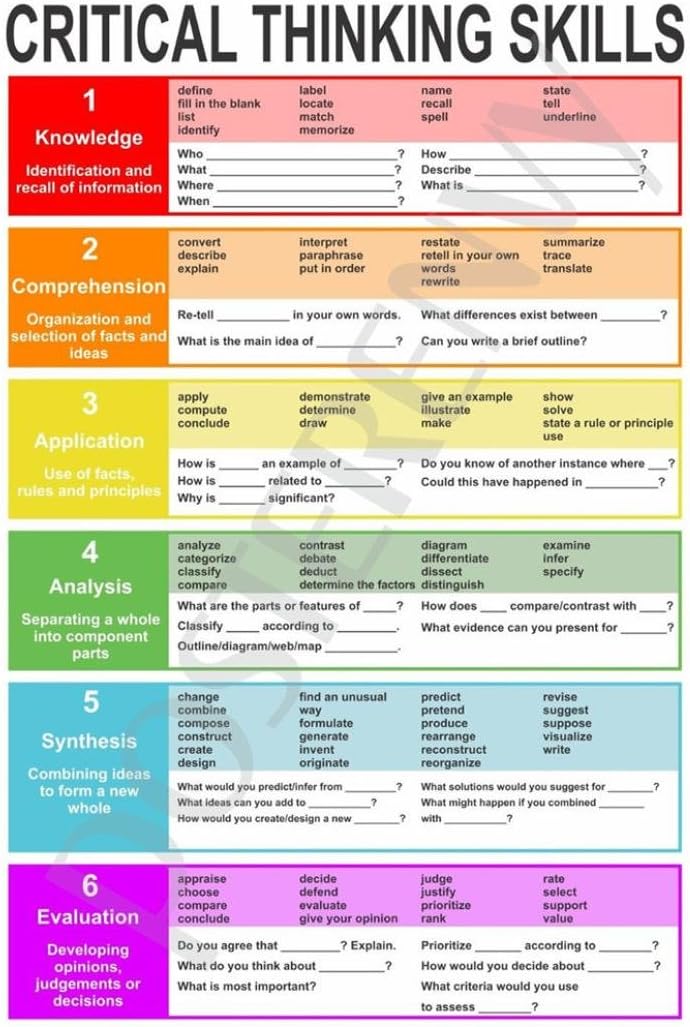 Vibola Critical Thinking Classroom Reading and Writing Poster 3045 (Multicolor)
