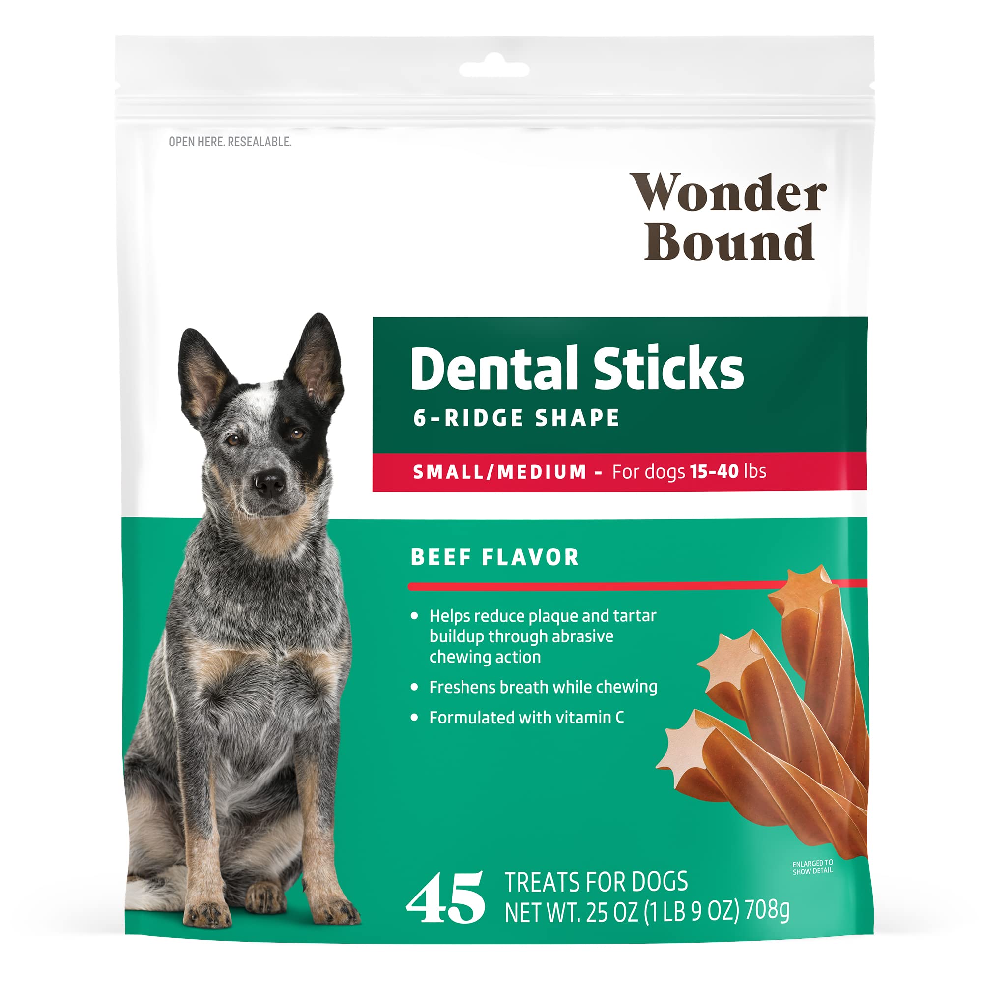 Photo 1 of *8BB 4/28/2027**Amazon Brand - Wonder Bound Beef Flavor Dental Sticks, Sm/Med, 45 Count