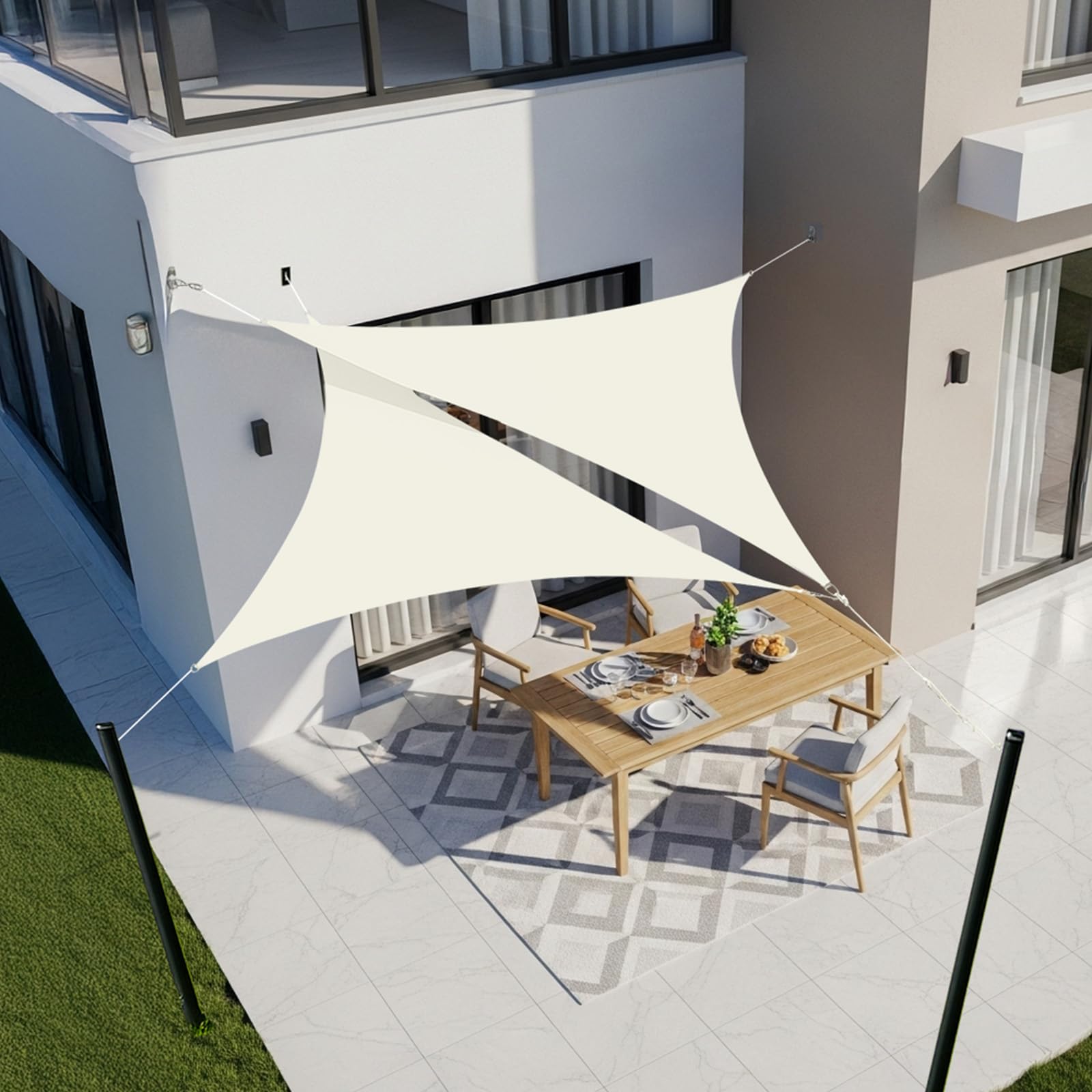 LOVE STORY Sun Shade Sail Waterproof Triangular 2x2x2m Canopy Outdoor UV Block Sunshade Sail for Patio Garden Backyard，Cream