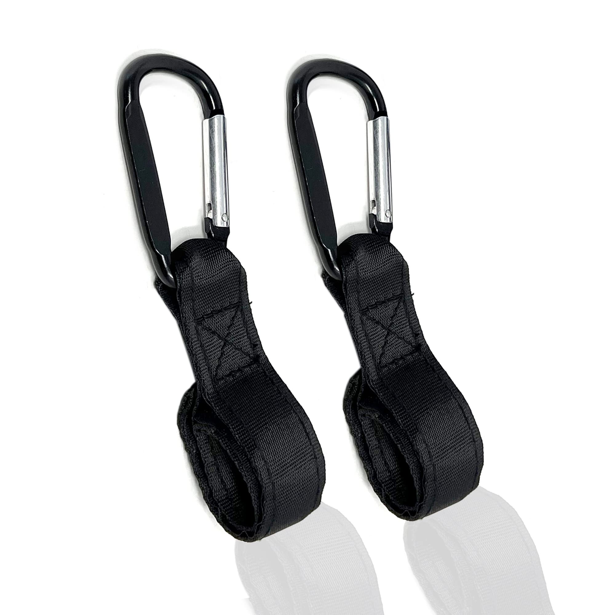 Pack of 2 Universal Large Buggy Clips Pram Pushchair Stroller Clips - Organizer for Hanging Purses, Shopping Bags, Clip Fits Single, Car Seats (Black - Buggy Clip with Strap)