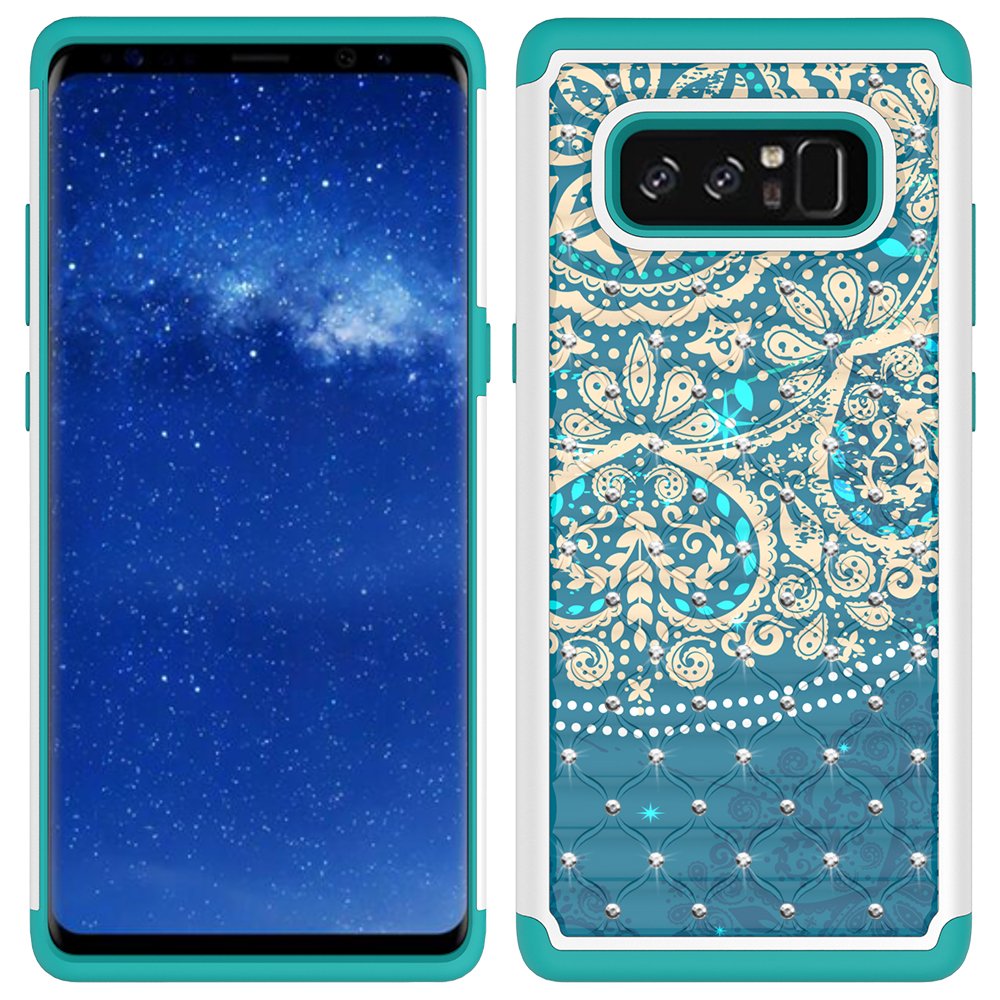 Note 8 Case, Galaxy Note 8 Case, MagicSky [Shock Absorption] Studded Rhinestone Bling Hybrid Dual Layer Armor Defender Protective Case Cover for Samsung Galaxy Note 8 (Flower1)