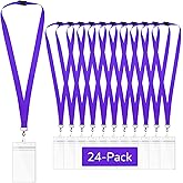 24-Pack Purple Breakaway Lanyards with Waterproof Badge Holders, Polyester Neck Straps for ID Cards, Events, Office, and Schools