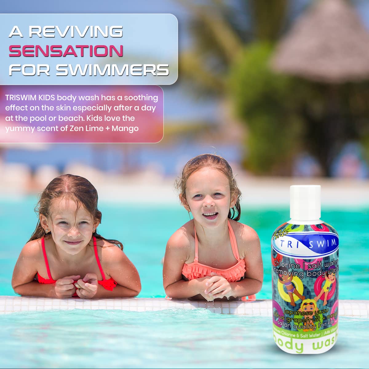TRISWIM Chlorine Removal Body Wash 8.5oz | Removes Chlorine, Bromine, Hard Water Minerals & Saltwater | Hydrates & Restores Skin | Zen Lime + Mango Scent