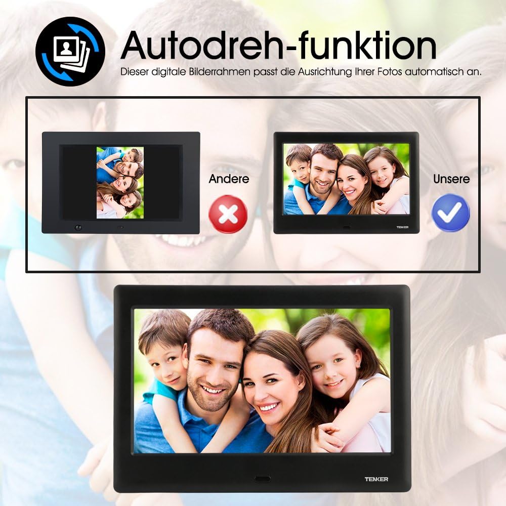 Tenker 8 Zoll Hd Digitaler Bilderrahmen Ips Lcd Display Mit Autodrehung Kalendar Uhr Funktion Mp3 Foto Videoplayer Mit Fernbedienung Schwarz 8 Zoll Amazon De Garten