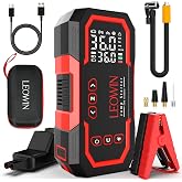 LEOWIN Jump Starter with Air Compressor Portable, Red | 4500A 12V Car Battery Jumper Starter (9.0 Gas/6.5L Diesel) with 150PSI Tire Inflator, with Smart Jumper Cables, LED Light