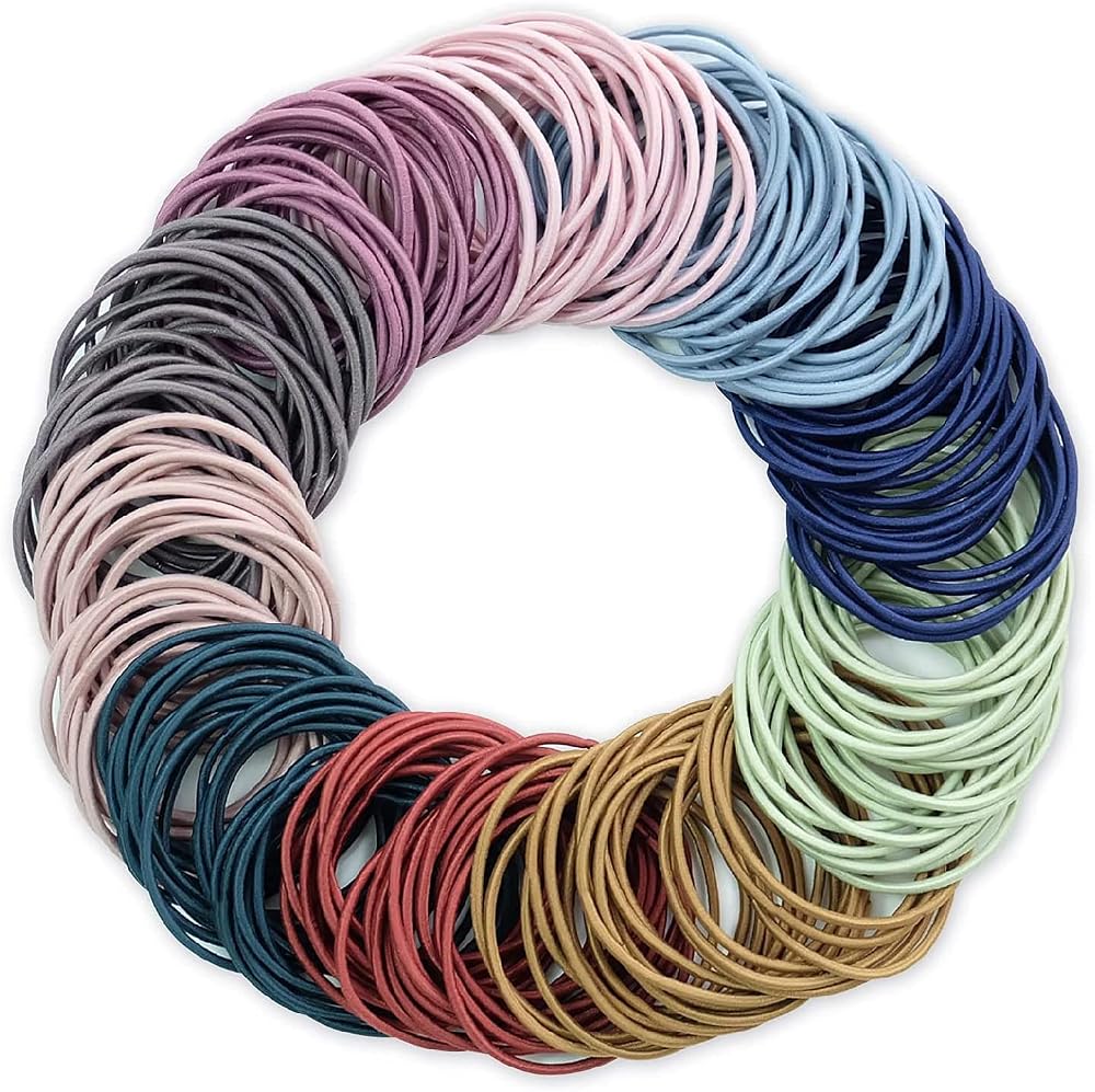 Hanyousheng 200 Pcs Elastic Hair Bands 2mm Thin Multicolor Ponytail Ties